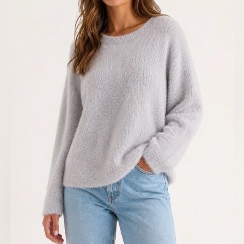 Ellen Tracy Eyelash Knit Sweater XL Grey Fuzzy Shimmer Cozy Winter Holiday